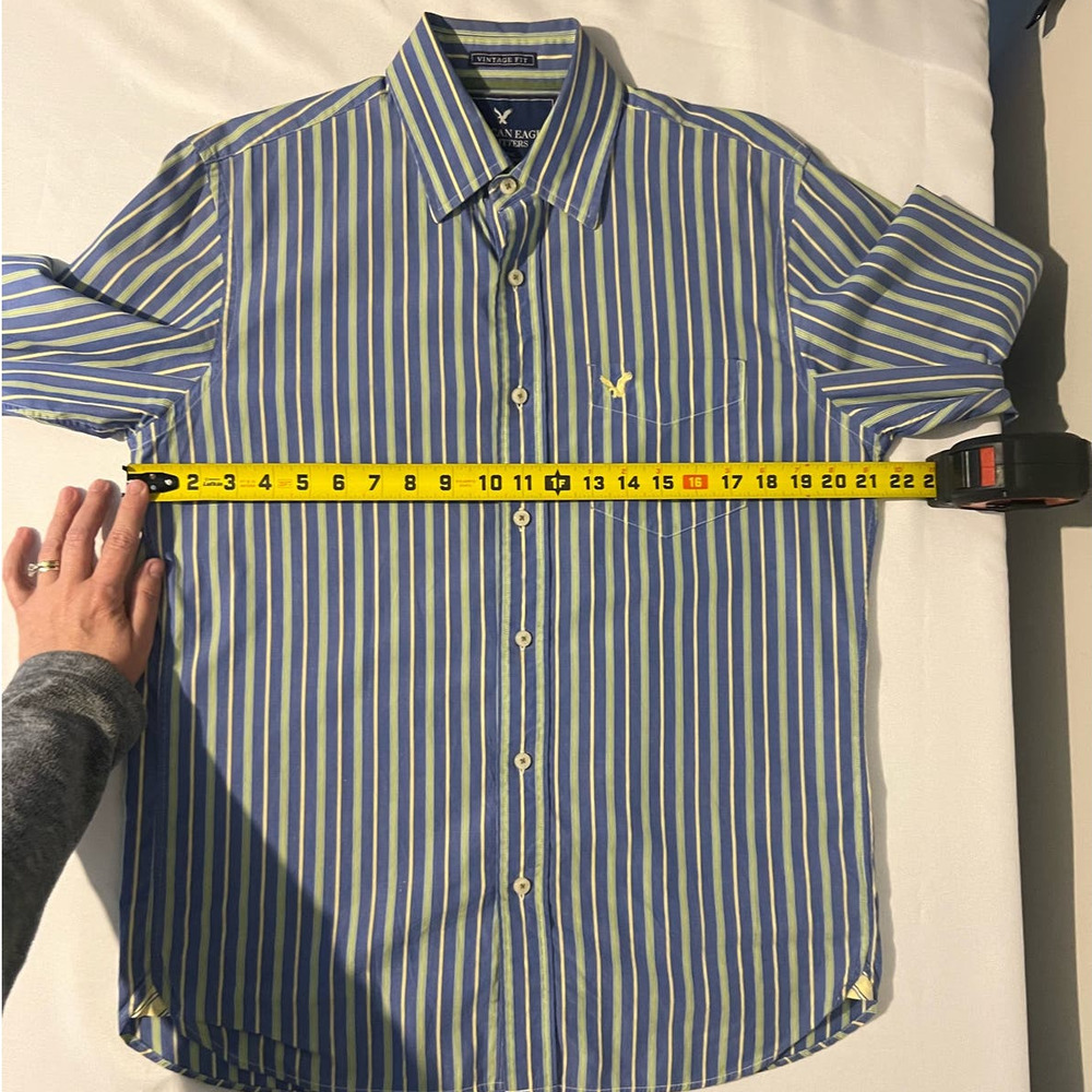 AMERICAN EAGLE OUTFITTERS Men's Button Front Vintage Fit Blue Yellow Shirt M - Picture 8 of 9